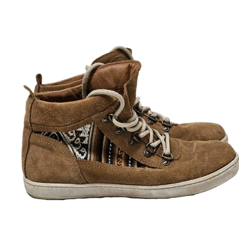 Inkkas Boots Womens 6 Brown Suede High Top Peruvian Woven Textile Sneakers Boho